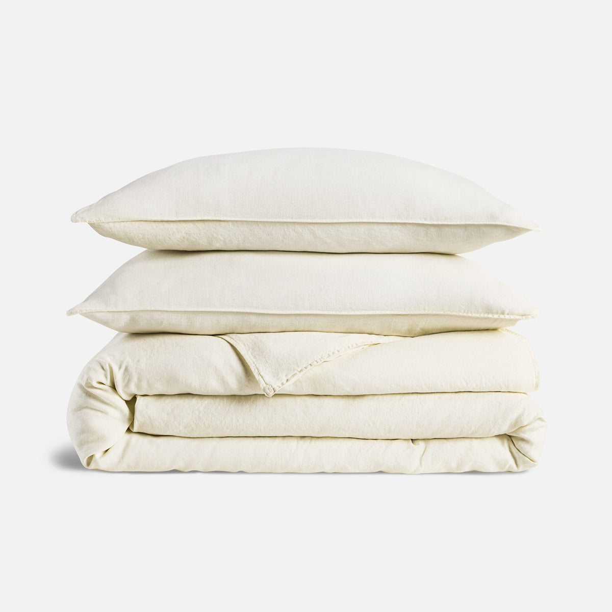 Washed European Linen Duvet Set - Cream / Full/Queen